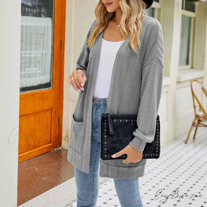 Plus Size Open Front Chunky Knit Cardigan Grey / S