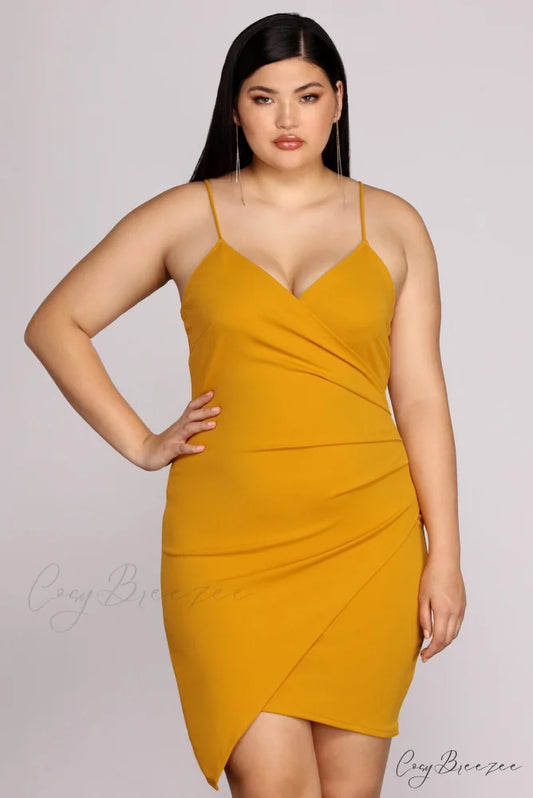 Plus Strappy & Charming Stunning Mini Dress MUSTARD / 1X
