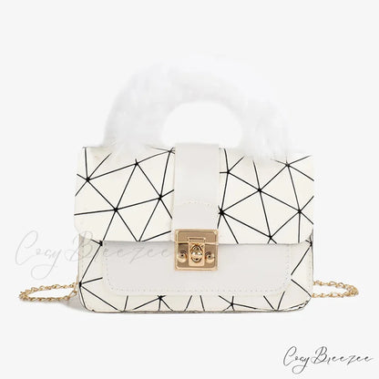 Plush Small Square Printed Messenger Bag WHITE handbag-250126