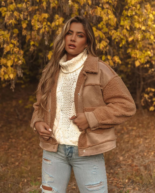 Pocketed Sherpa Jacket - Mocha