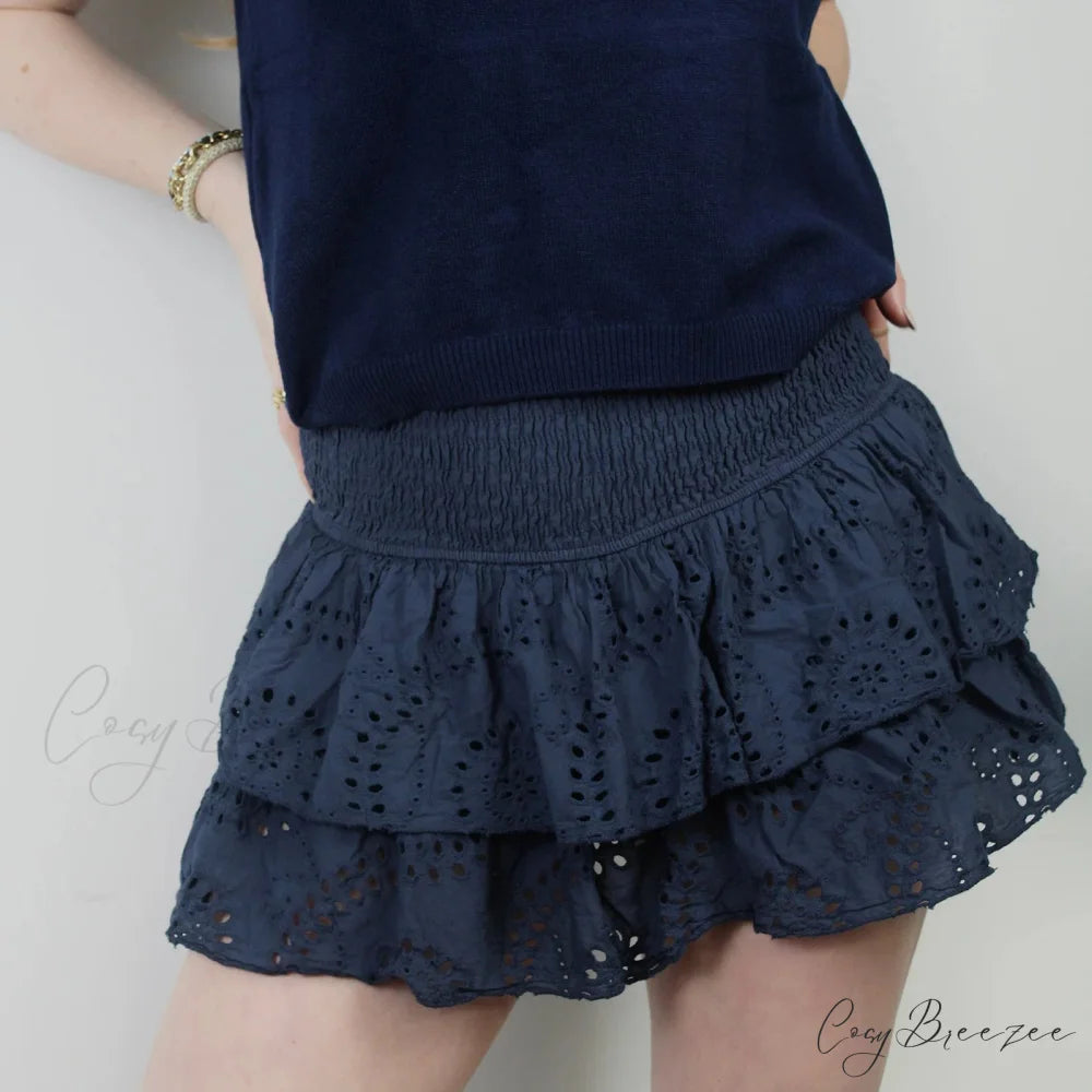 Pointelle Stacked Flounce Skirt Black / S skirts-250223