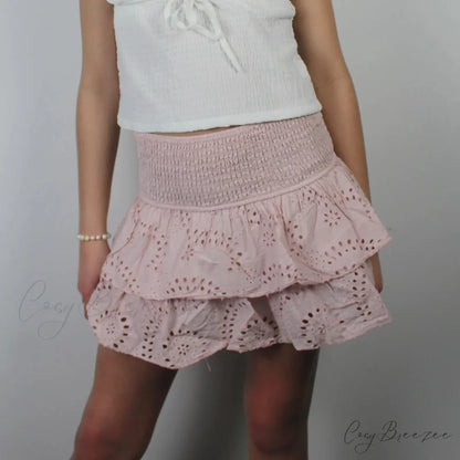 Pointelle Stacked Flounce Skirt Pink / S skirts-250223