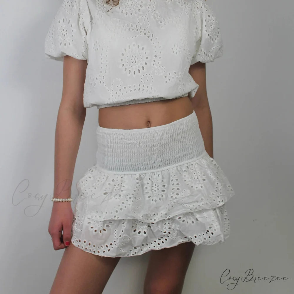 Pointelle Stacked Flounce Skirt skirts-250223