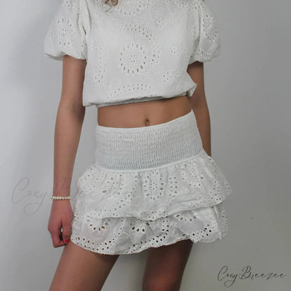 Pointelle Stacked Flounce Skirt skirts-250223