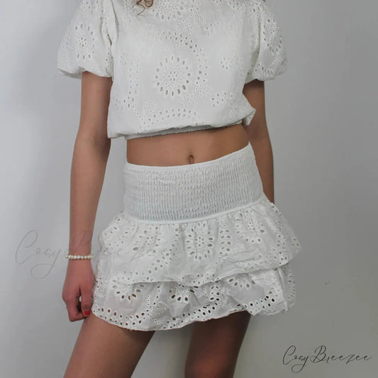 Pointelle Stacked Flounce Skirt skirts-250223