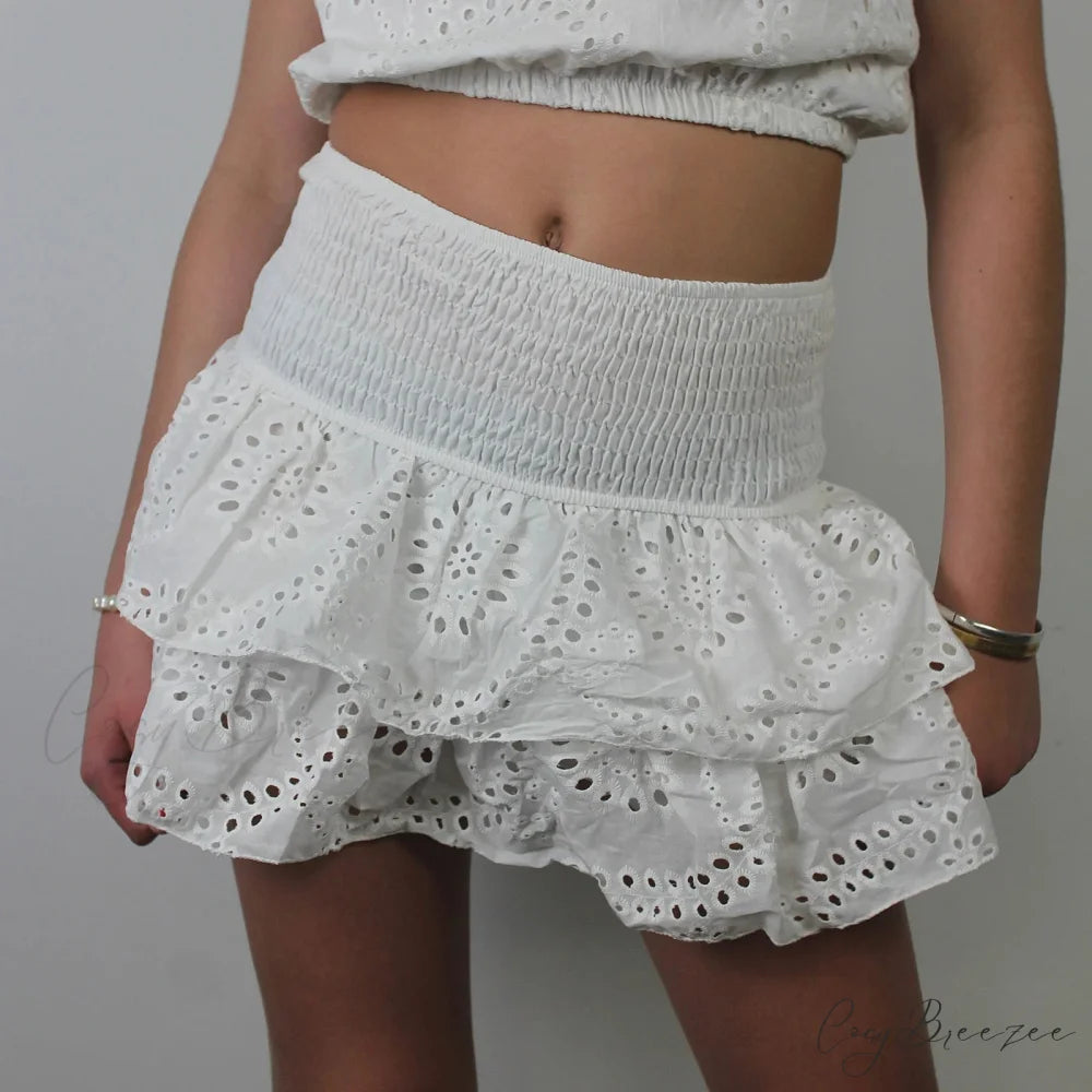 Pointelle Stacked Flounce Skirt WHITE / S skirts-250223