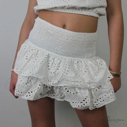 Pointelle Stacked Flounce Skirt WHITE / S skirts-250223
