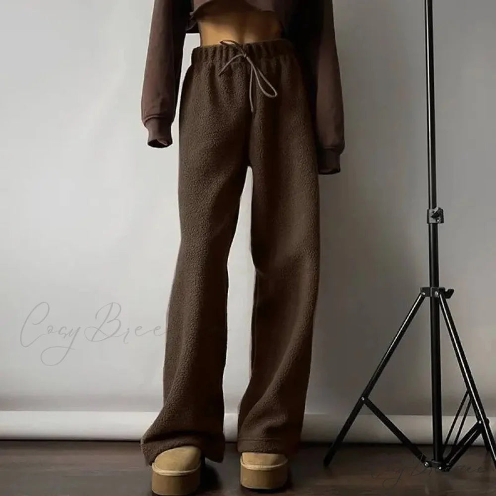 Polar Fleece Basic Vintage Women Pants pants-241228