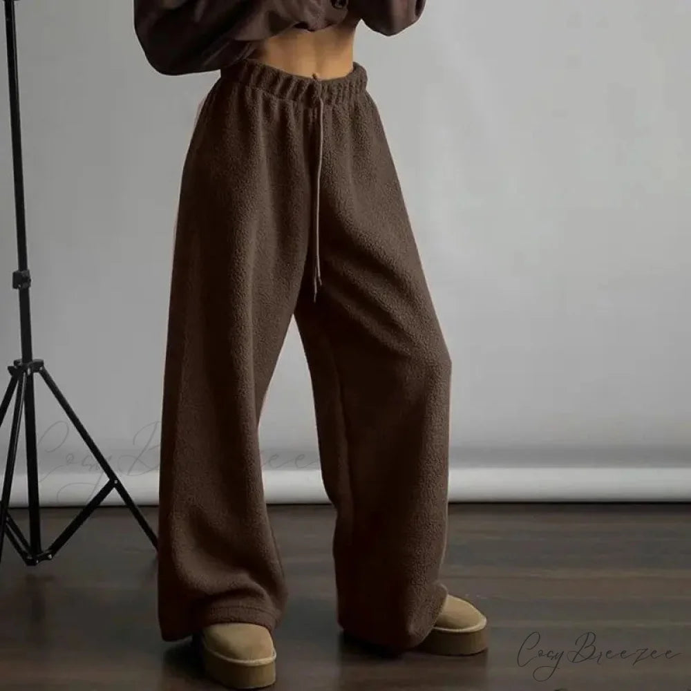 Polar Fleece Basic Vintage Women Pants Brown / S pants-241228
