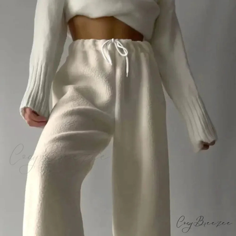 Polar Fleece Basic Vintage Women Pants white / S pants-241228