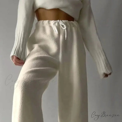 Polar Fleece Basic Vintage Women Pants white / S pants-241228