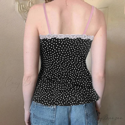 Polka Dot Ribbon Lace Crop Top croptop-250223