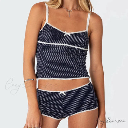 Polka Dot Vintage Crop Tops Micro Shorts Two Pieces Set twopiecesset-250126