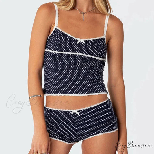 Polka Dot Vintage Crop Tops Micro Shorts Two Pieces Set twopiecesset-250126