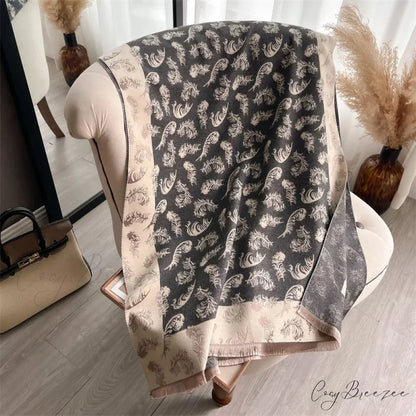 Poncho Cashmere Feather Print Scarf scarf-241228
