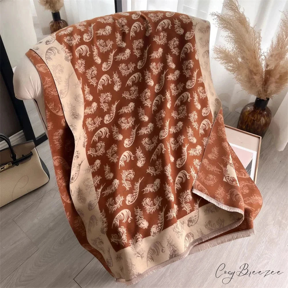 Poncho Cashmere Feather Print Scarf scarf-241228