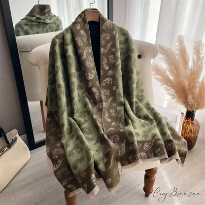 Poncho Cashmere Feather Print Scarf grey scarf-241228