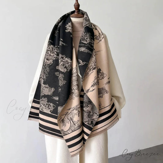 Poncho Cashmere Winter Wrap Scarf black scarf-241228