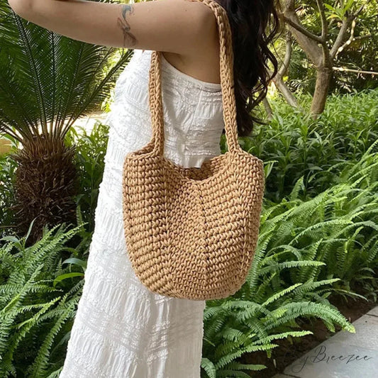 Popular Woven Bucket Shoulder Bag Khaki shoulder-250126