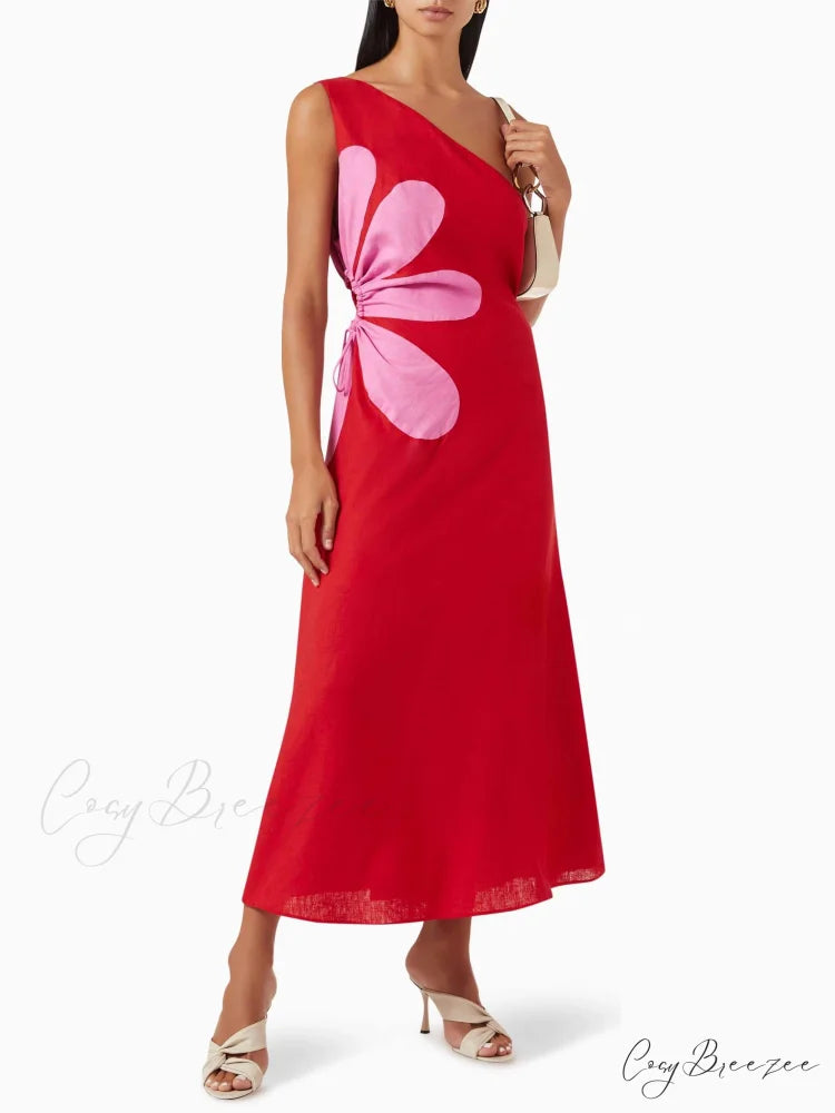 Positioned Floral Print Charming Off-Shoulder Midi Dress