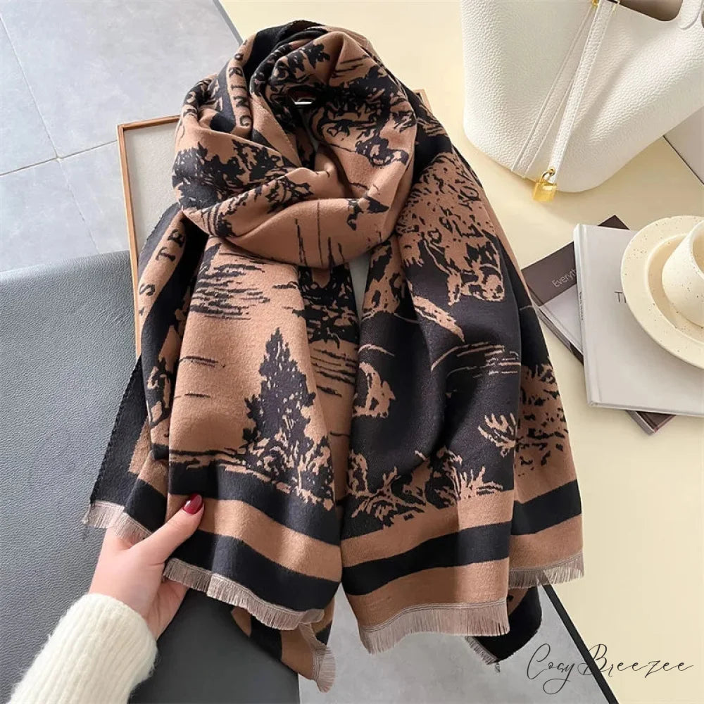 Premium Brand Cashmere Floral Winter Scarf black 1 scarf-241228