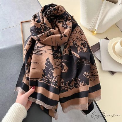 Premium Brand Cashmere Floral Winter Scarf black 1 scarf-241228
