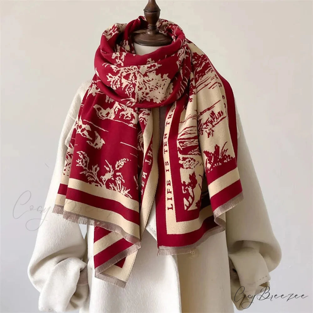 Premium Brand Cashmere Floral Winter Scarf red 2 scarf-241228