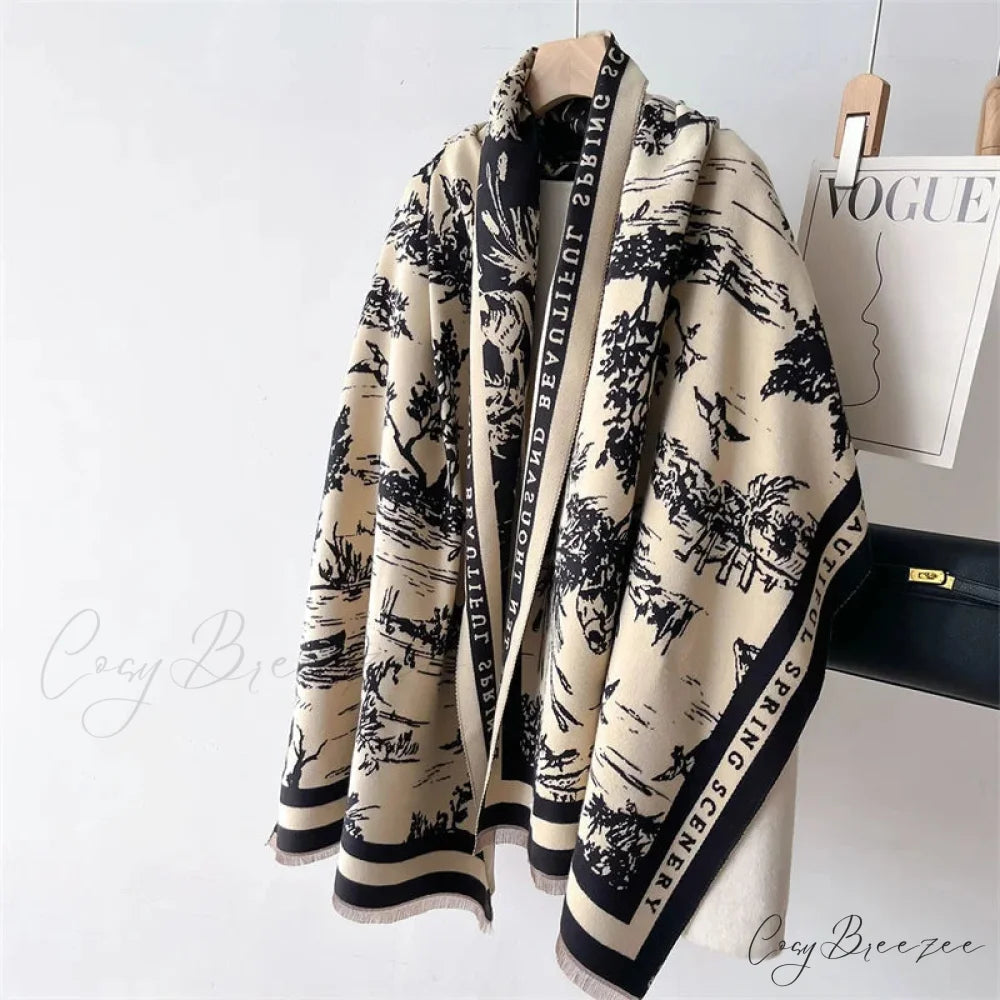 Premium Brand Cashmere Floral Winter Scarf white 1 scarf-241228
