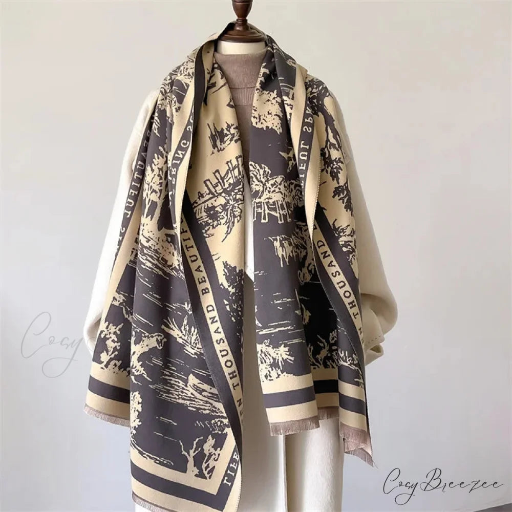 Premium Brand Cashmere Floral Winter Scarf white 2 scarf-241228
