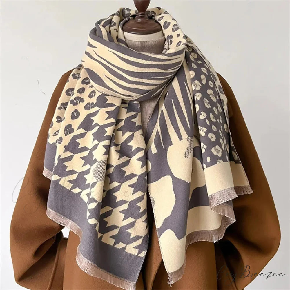 Premium Cashmere Winter Poncho Scarf grey scarf-241228