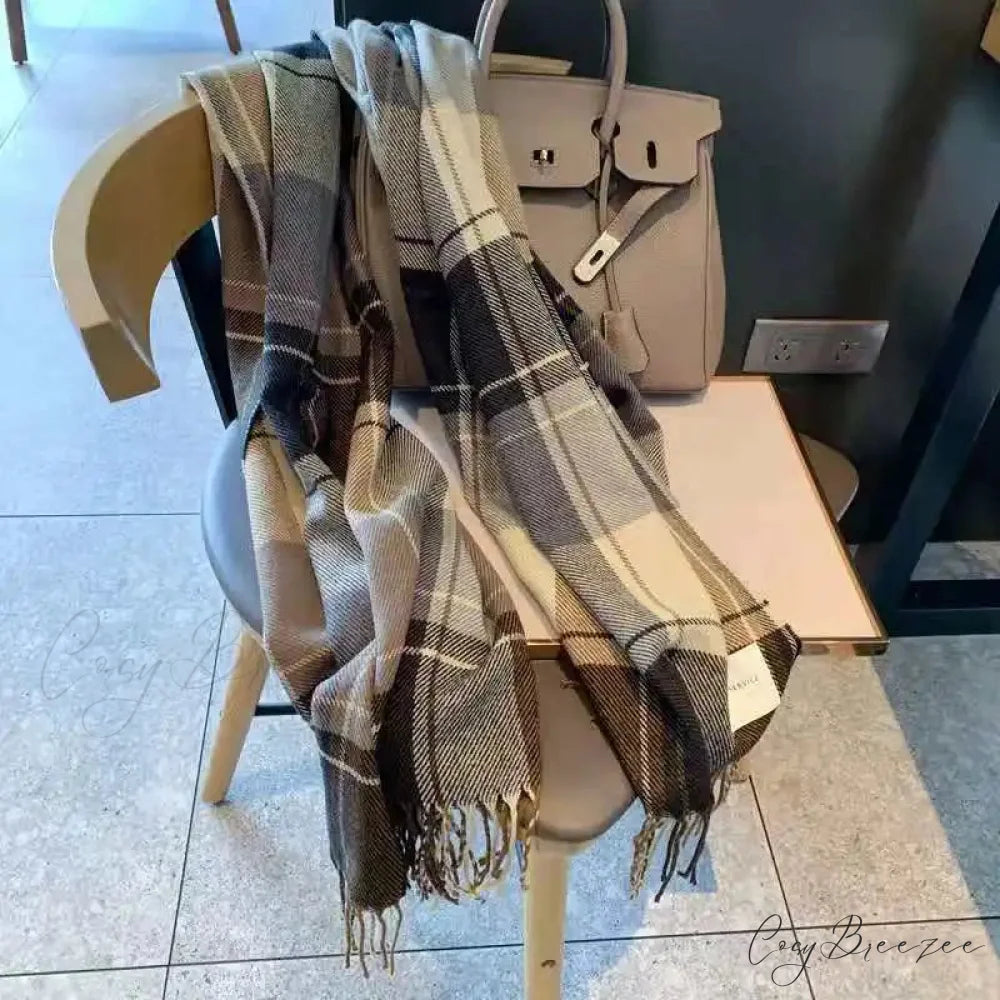 Premium Plaid Cashmere Long Bandana Scarf scarf-241228
