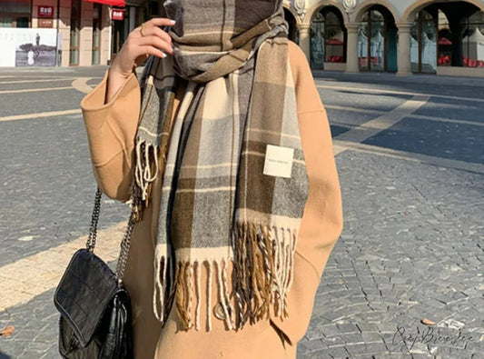 Premium Plaid Cashmere Long Bandana Scarf scarf-241228