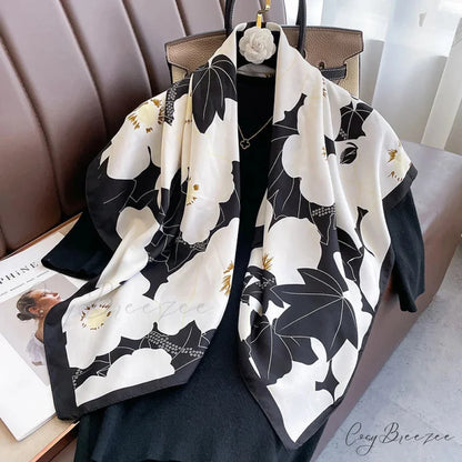 Premium Twill Silk Square Headband Scarf black / One Size scarf-241228