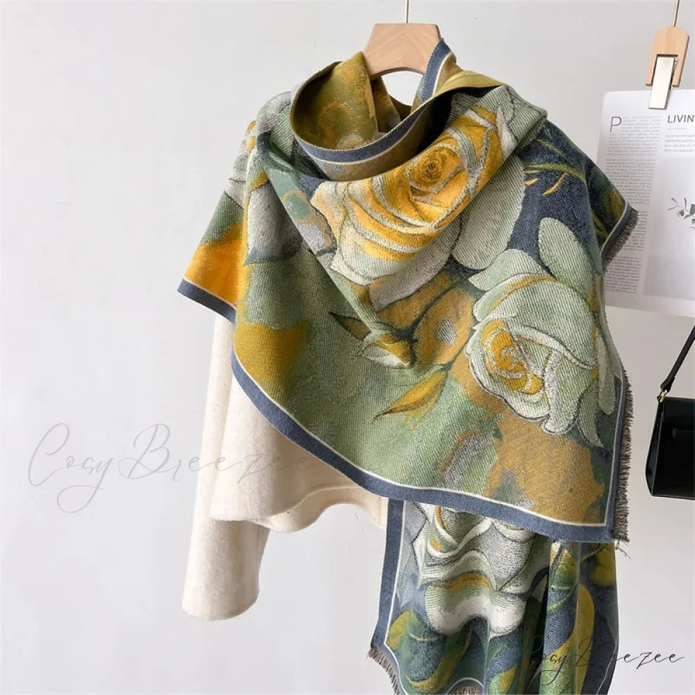 Premium Warm Poncho Cashmere Floral Scarf scarf-241228