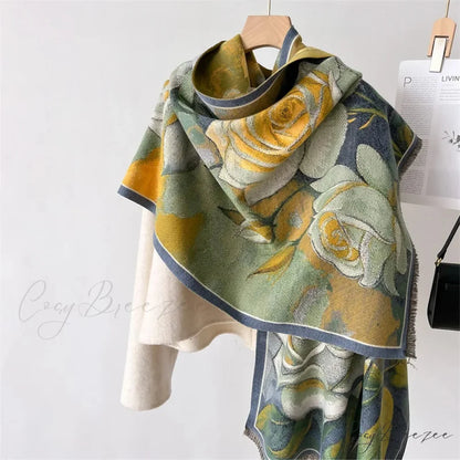 Premium Warm Poncho Cashmere Floral Scarf scarf-241228