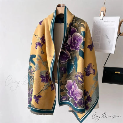 Premium Warm Poncho Cashmere Floral Scarf scarf-241228