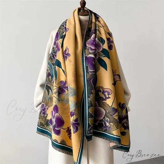 Premium Warm Poncho Cashmere Floral Scarf Color1 scarf-241228