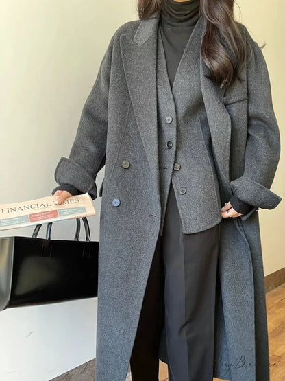 Premium Wool Cashmere Double-Sided Coat Charcoal Grey / One Size overcoats-241228