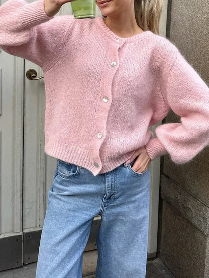 Preppy Y2K Button-Down Knit Casual Soft Cardigan Jacket Pink / S cardiagn-250126