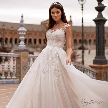 Princess A-Line Sheer Back Wedding Dress weddingdress-250223