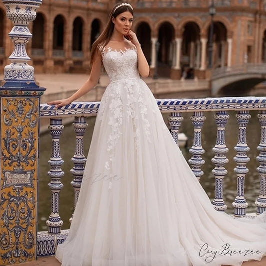 Princess A-Line Sheer Back Wedding Dress White / 2 weddingdress-250223