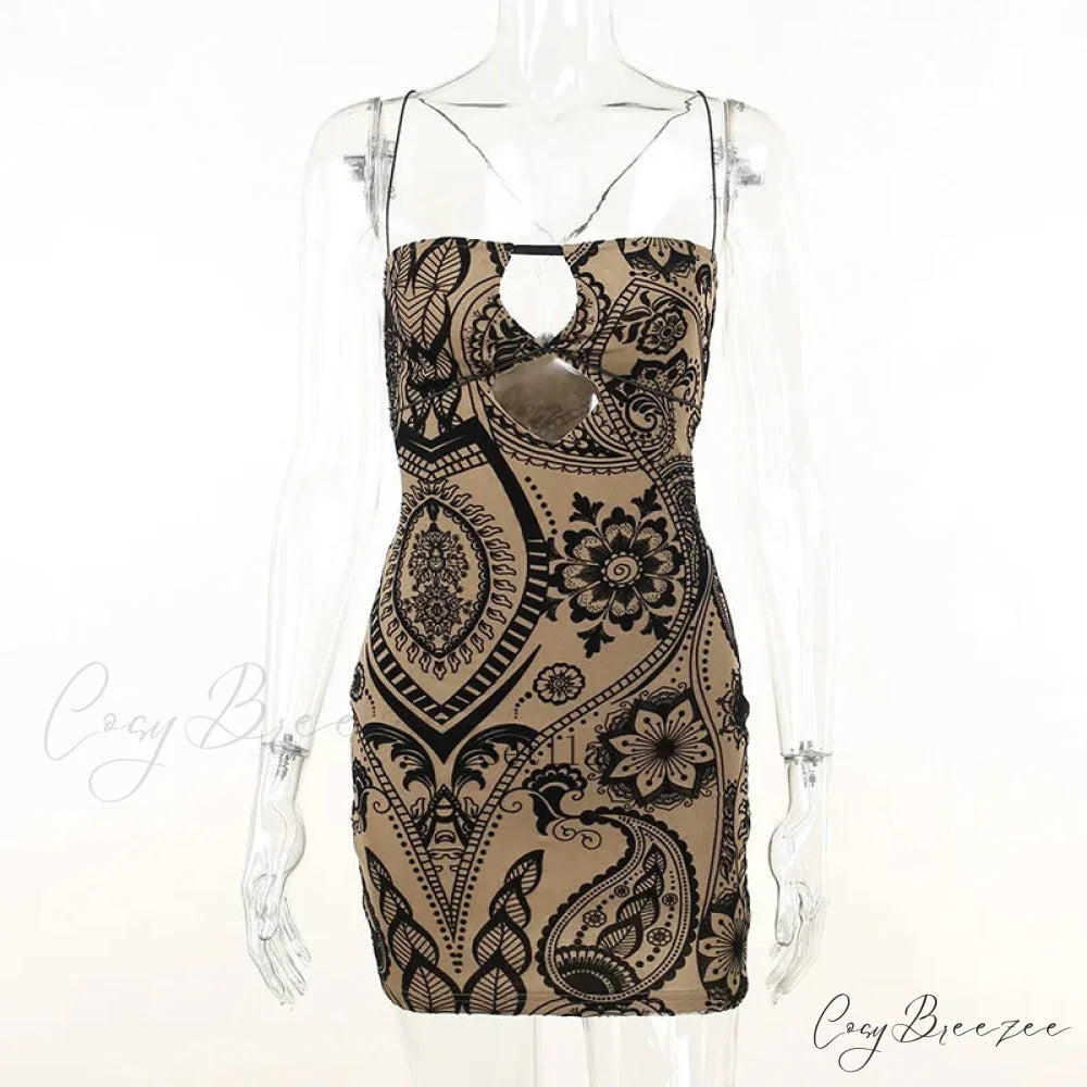 Print Backless Black Mini Dress