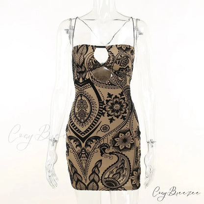 Print Backless Black Mini Dress