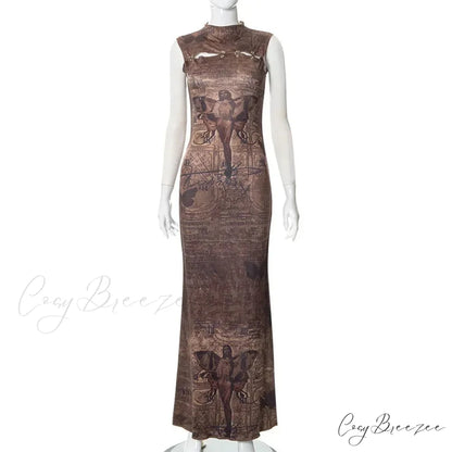 Print Sleeveless Bodycon Maxi Dress
