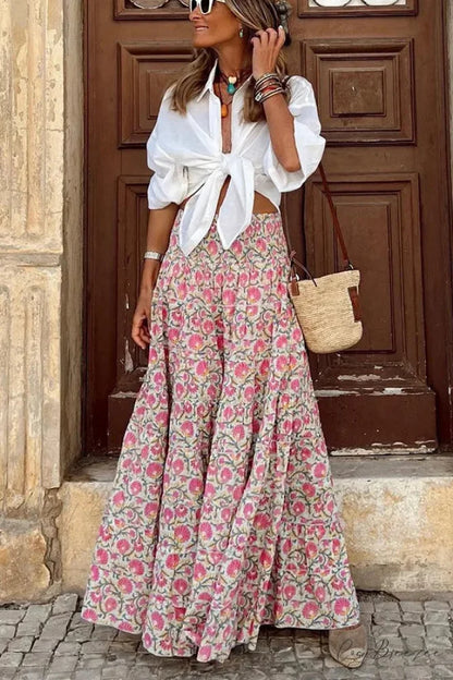 Printed A-Line Beach Skirt for Summer Casual Vacation Pink / S skirt-250126