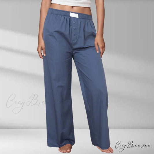 Printed Elastic Waist Slimming Pants Blue / S pants-241228