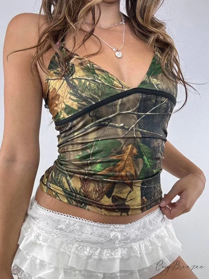 Printed Halter Backless Crop Top croptop-250223