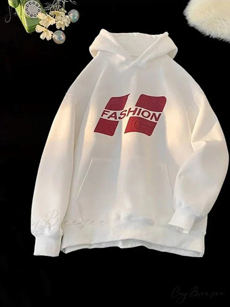 Printed Hip-Hop Street Hoodie WHITE / M(40-45KG) hoodies-241228