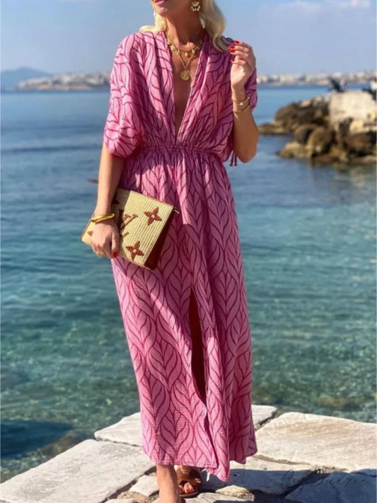 Printed Resort Stylish Maxi Dress Fuchsia / S