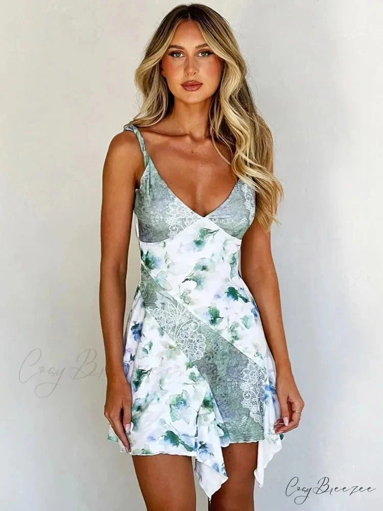 Printed Strap Contrast Mini Dress minidress-250223